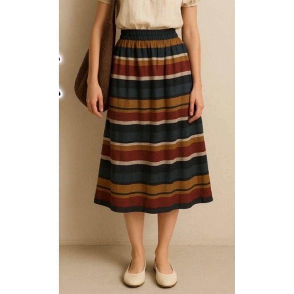 Old Navy Multicolor Striped Midi Skirt Womens XS Herringbone A-Line
